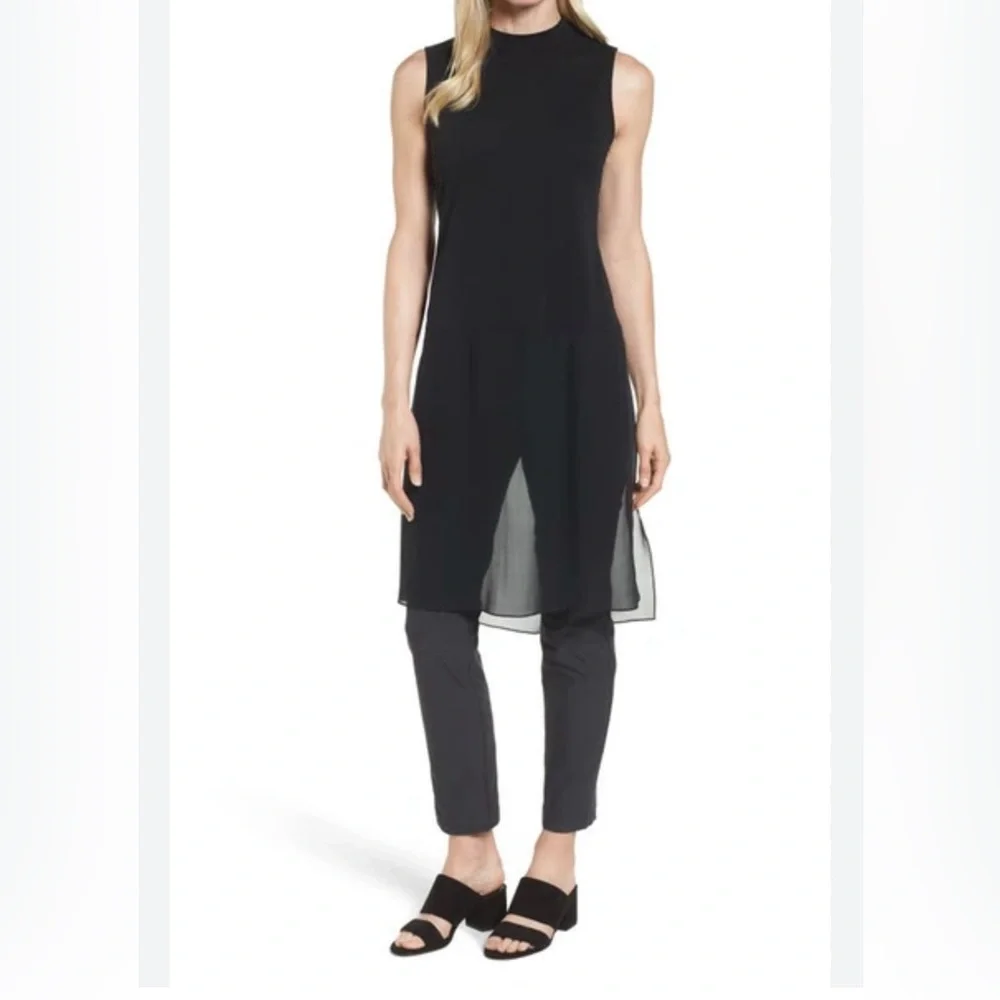 Eileen Fisher Sleeveless Mock-Neck Stretch Silk Jersey Tunic - Picture 5 of 8